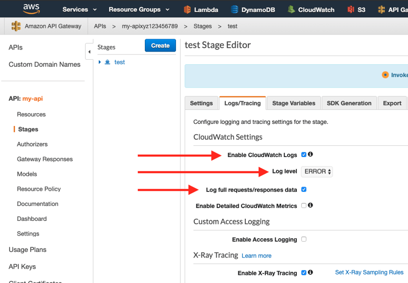 Activate API Gateway logging