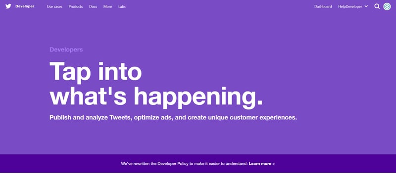 Twitter developer website