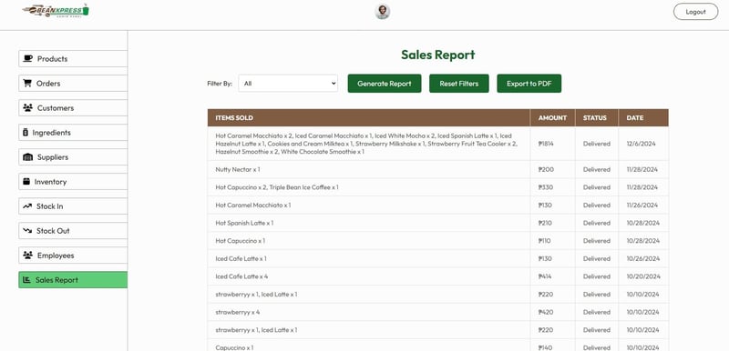 Sales Report Page