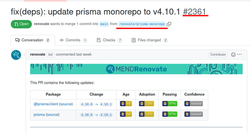 PR id and branch name