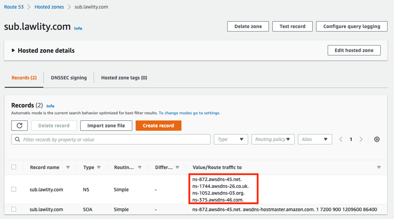 Default record for hosted zone