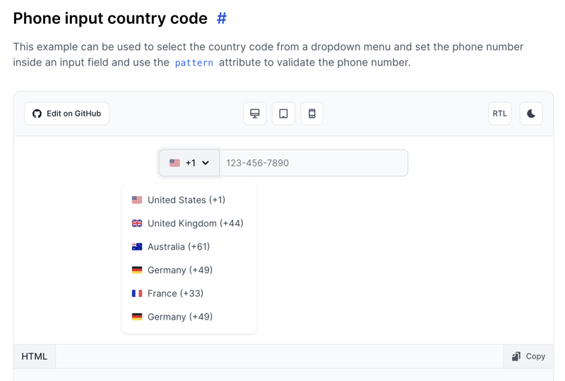 Tailwind CSS Phone Input Country Code