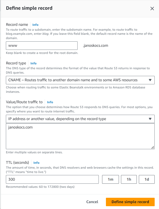 Define simple records in AWS