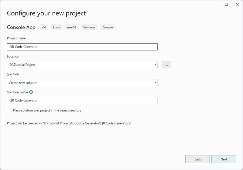 Create Project in C#