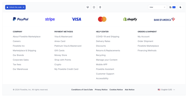 Tailwind CSS Mega Footer with company logos