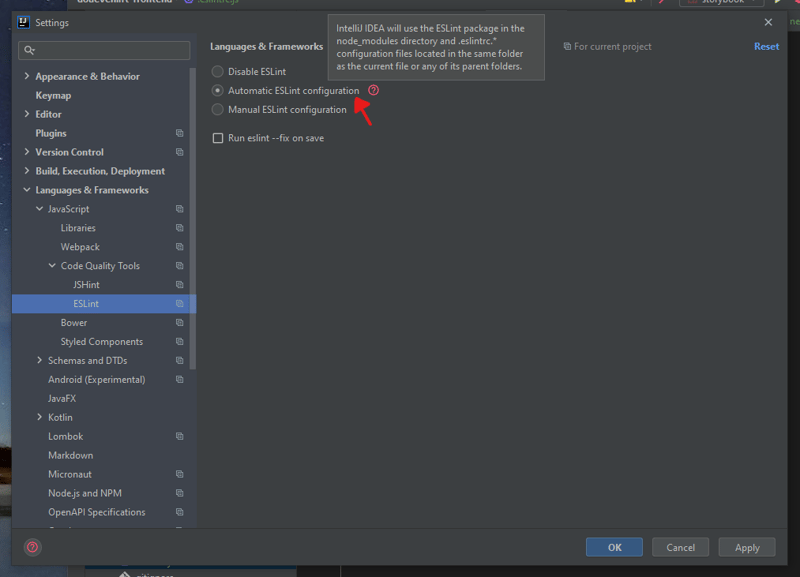 ESLint Settings in IntelliJ