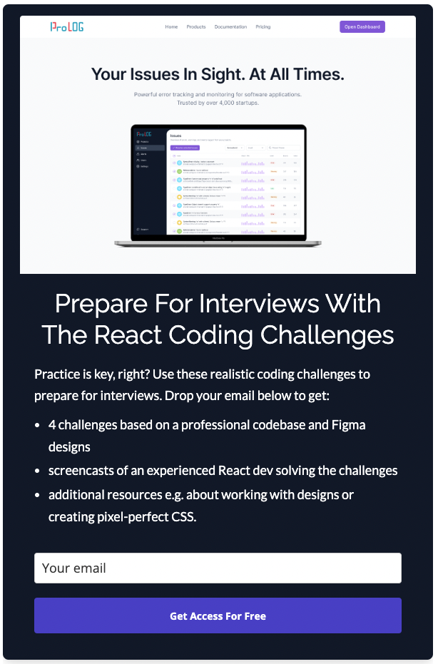 Get access to the React Coding Challenges