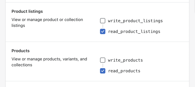 Shopify Custom App Admin API Access Scopes