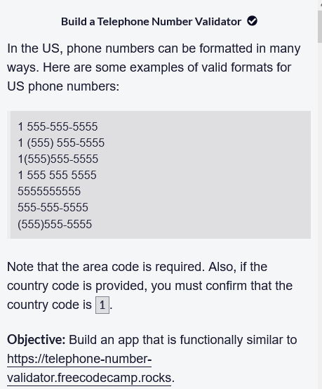 What building a phone number validator taught me about RegEx: FCC solution