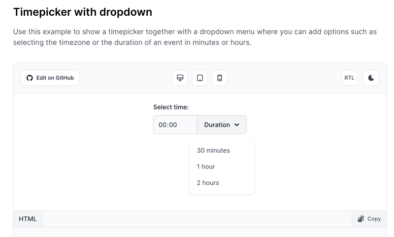 Tailwind CSS timepicker with dropdown