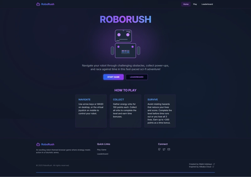 RoboRush is an engaging browser-based arcade game with AI Assist and Boost Mode
