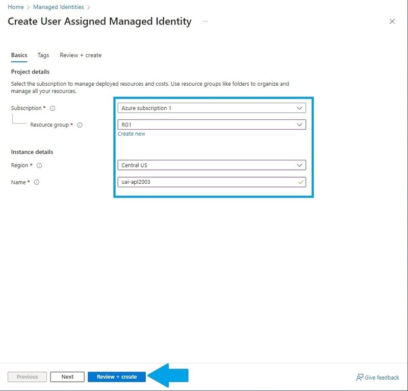 Configuring the User Managed Identity