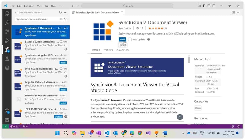 Search for Syncfusion® Document Viewer in the search bar