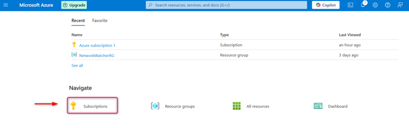 Azure portal subscription