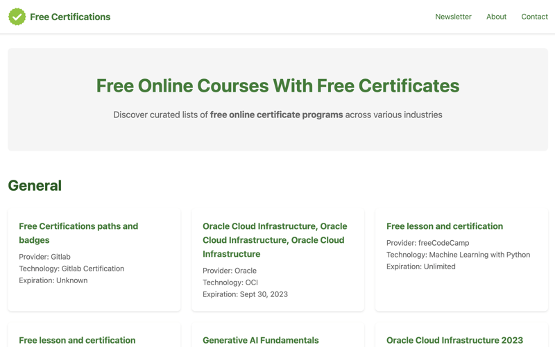 free-certifications.com screenshot