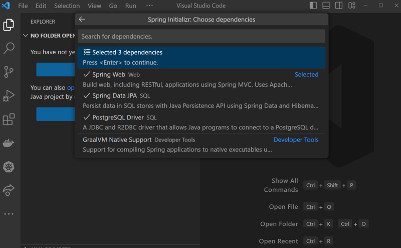 VS Code prompt of the Spring Initializr