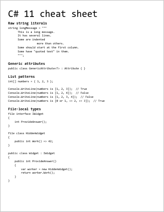 C# 11 cheat sheet