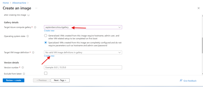 Target VM image definition