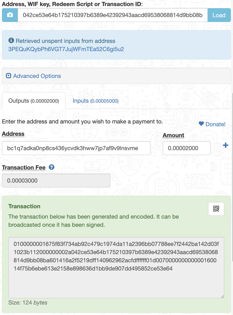 Generate raw transaction