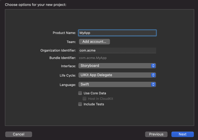 Image showing an Xcode project creation