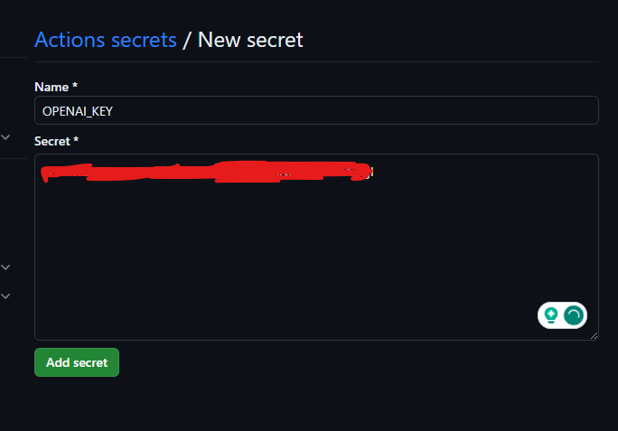 my repo secret for the OpenAI key