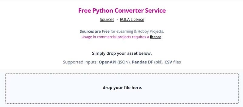 Converter library for CSV, OpenAPI, Pandas DF, URLs using a simple Drag & Drop UI.