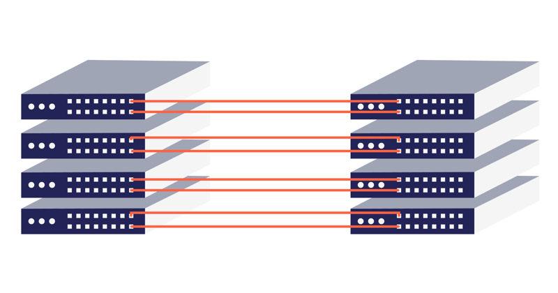 Organized cables between servers