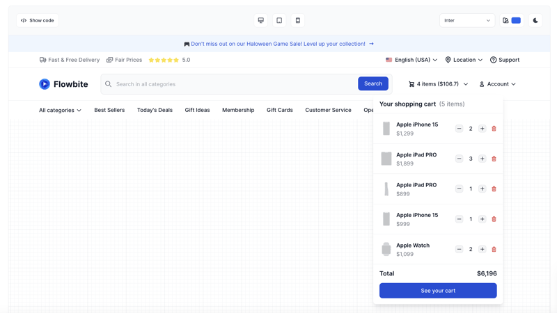 Tailwind CSS advanced navbar