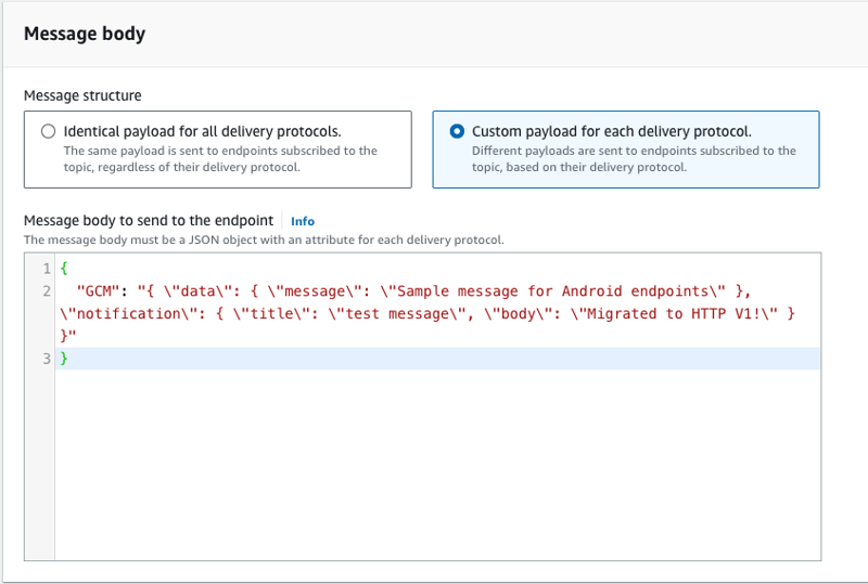 Message body and custom payload