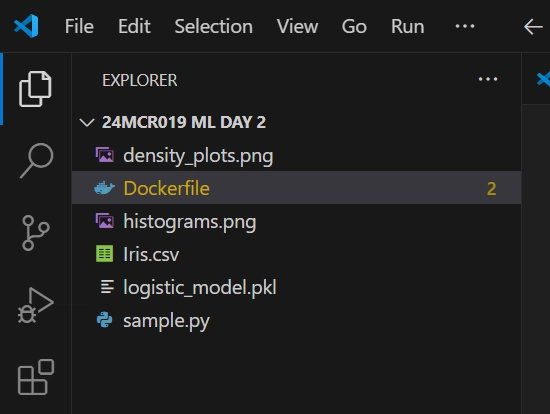 ML DAY 2 (24MCR019) CREATE AN DOCKER IMAGE FOR ML PROJECT
