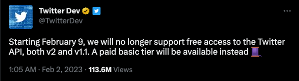 twitter API announcement