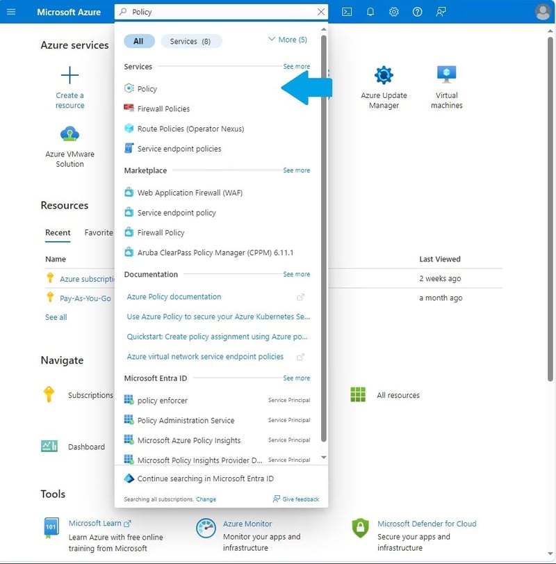 Finding Azure Policy