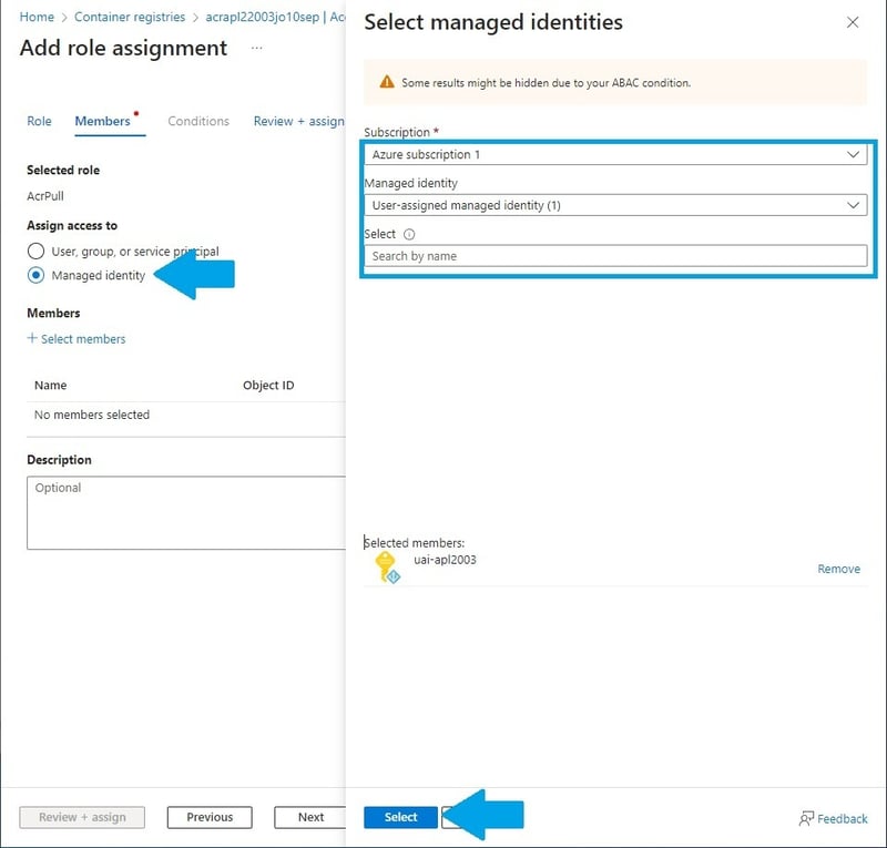 Selecting User Assigned Identity