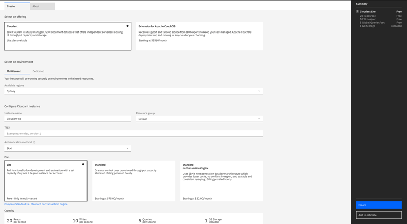 Create Cloudant Service on IBM Cloud