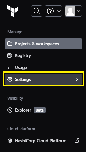 Choosing Settings option in TFC