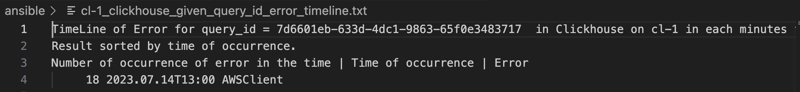 Timeline of errors for specific query_id in ClickSight