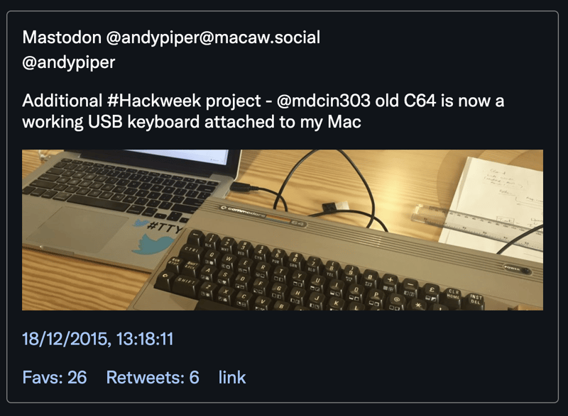 An old deleted Tweet showing a Commodore 64