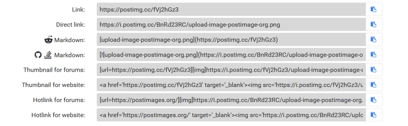 Common actions after uploading an image to PostImages.org