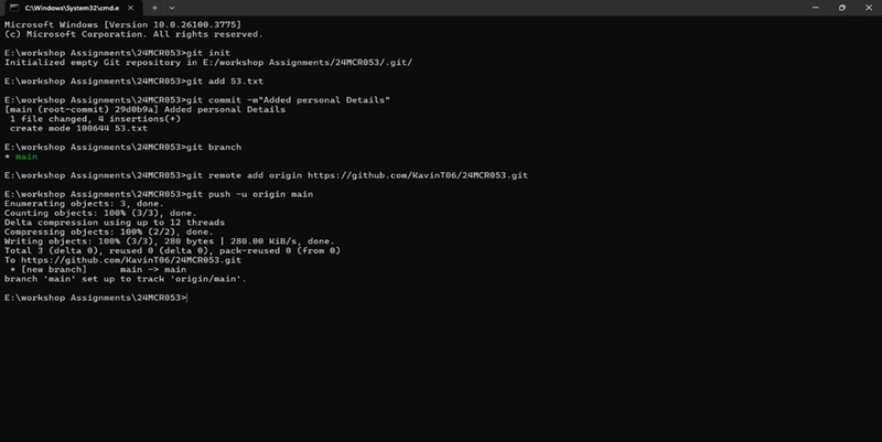 Step-by-Step Git Commands Execution: