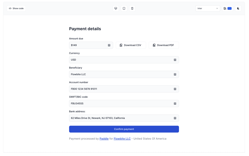 Tailwind CSS Payment with clipboard inputs