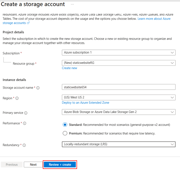 storage account basic page