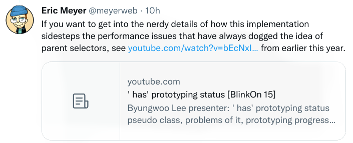 Eric Meyer on Twitter about nerdy details of how this implementation sidesteps the performance issues