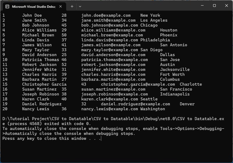 Output - C# CSV to datatable