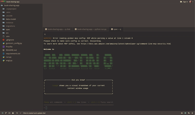 Building a Book Sharing application with Amazon Q CLI