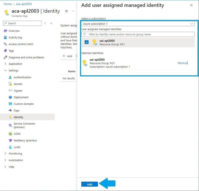 Assigning a user assigned managed identity