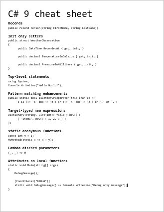 C# 9 cheat sheet