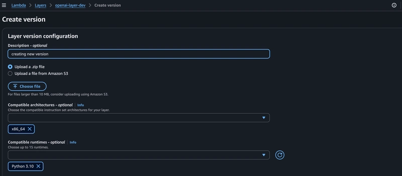 updating existing lambda layer