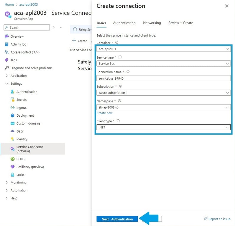 Configuring the Service Bus connection