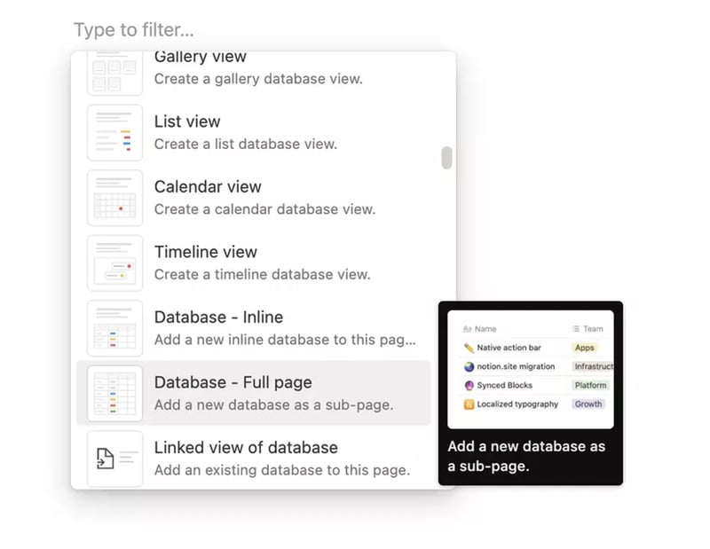 Add a new element and choose Database