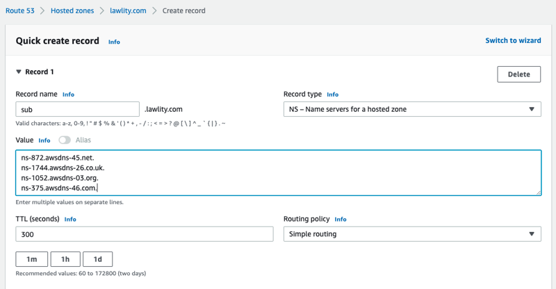 Add NS Record to domain account